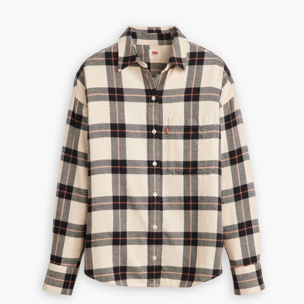 LEVI'S Women's Henri Flannel Shirt Cream Black Red Plaid